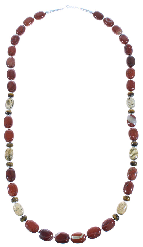 Genuine Sterling Silver Multicolor Navajo Bead Necklace AX100296